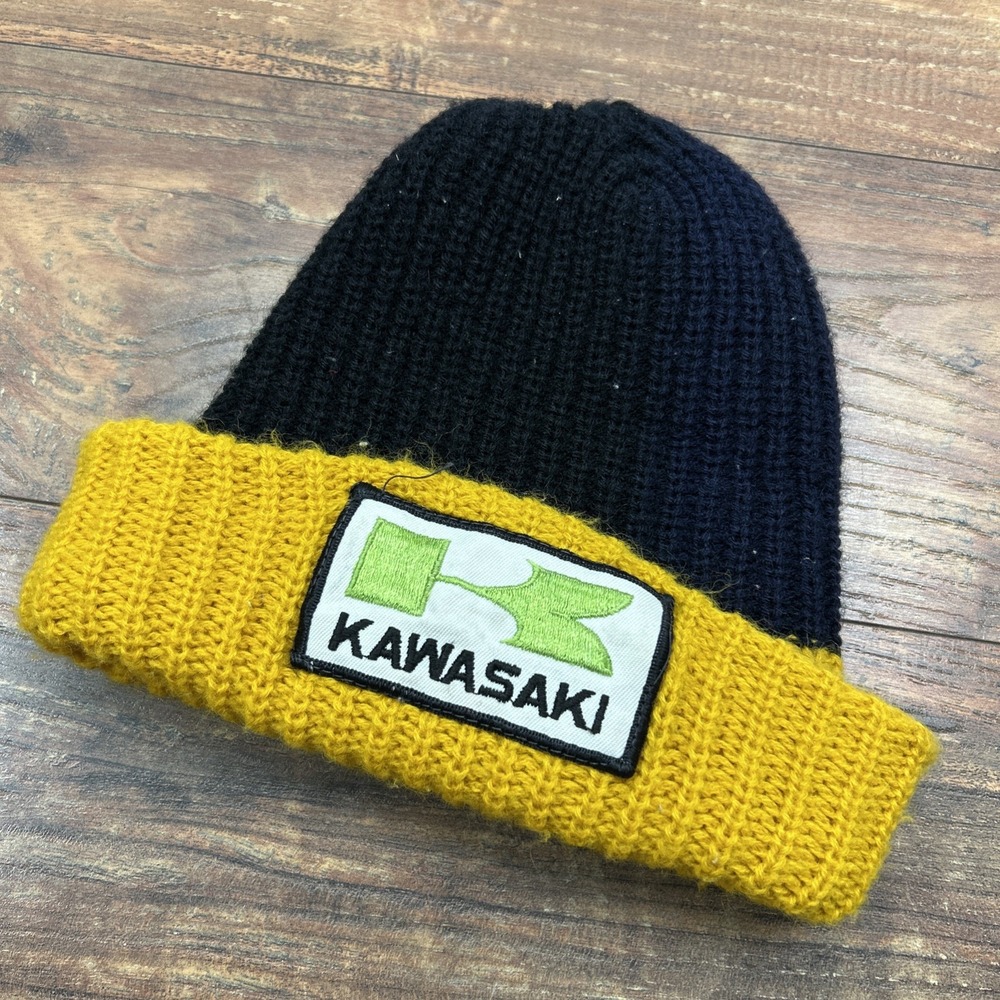 Kawasaki Hat Beanie Motorcycle Patch Logo Knit Ski ATV Dirt Bike Vintage Retro